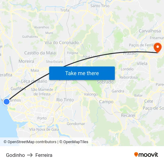 Godinho to Ferreira map