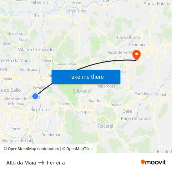 Alto da Maia to Ferreira map