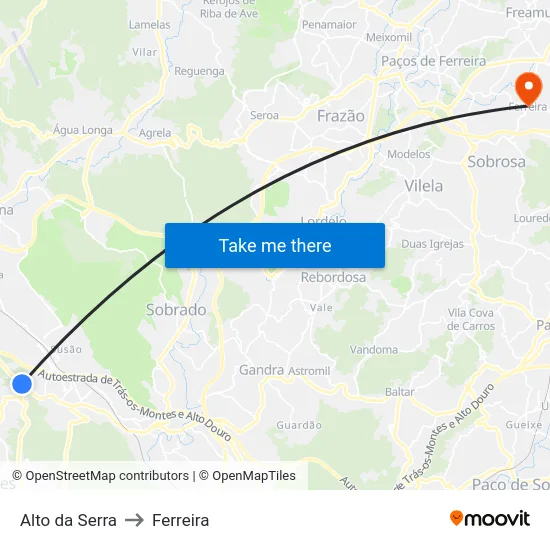 Alto da Serra to Ferreira map
