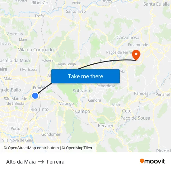 Alto da Maia to Ferreira map
