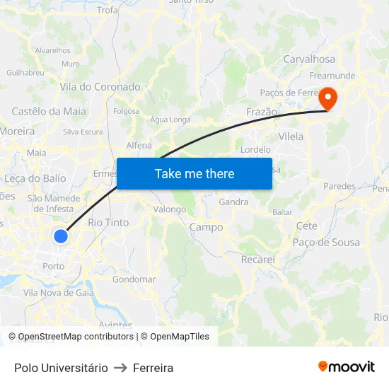 Polo Universitário to Ferreira map