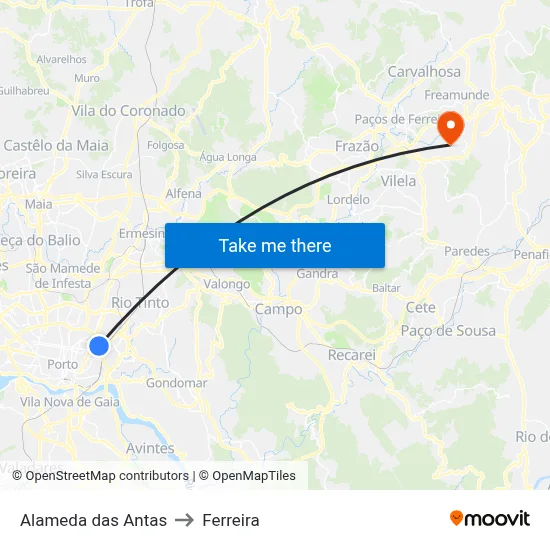 Alameda das Antas to Ferreira map