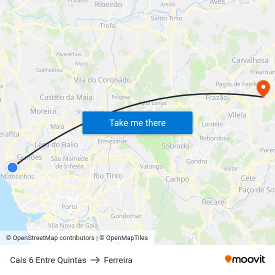 Cais 6 Entre Quintas to Ferreira map