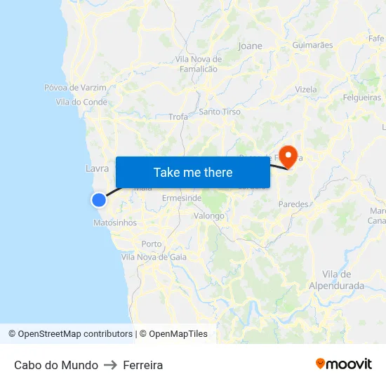 Cabo do Mundo to Ferreira map