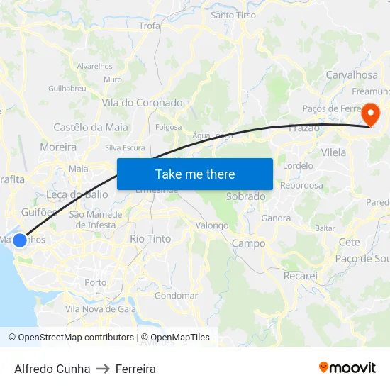 Alfredo Cunha to Ferreira map