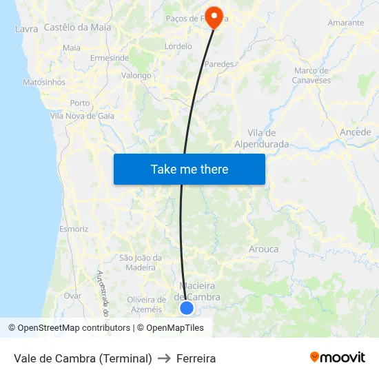Vale de Cambra (Terminal) to Ferreira map