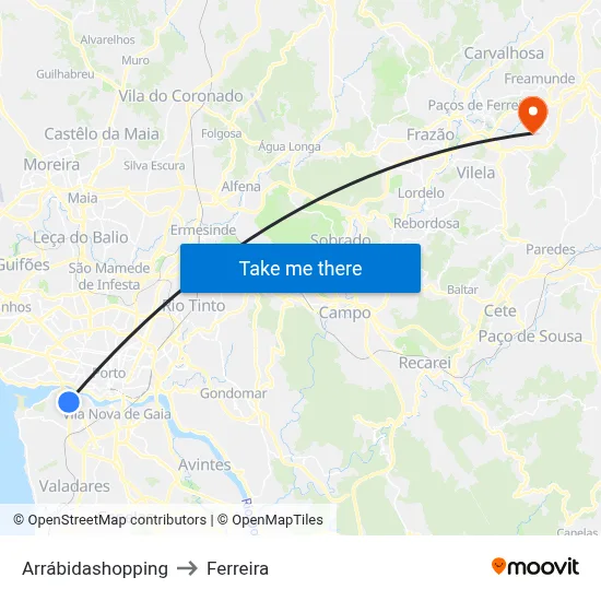 Arrábidashopping to Ferreira map