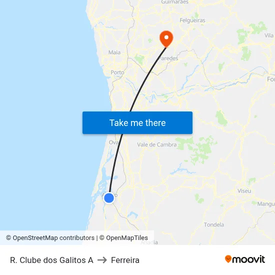 R. Clube dos Galitos A to Ferreira map