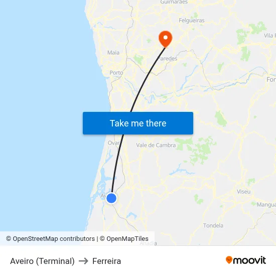 Aveiro (Terminal) to Ferreira map