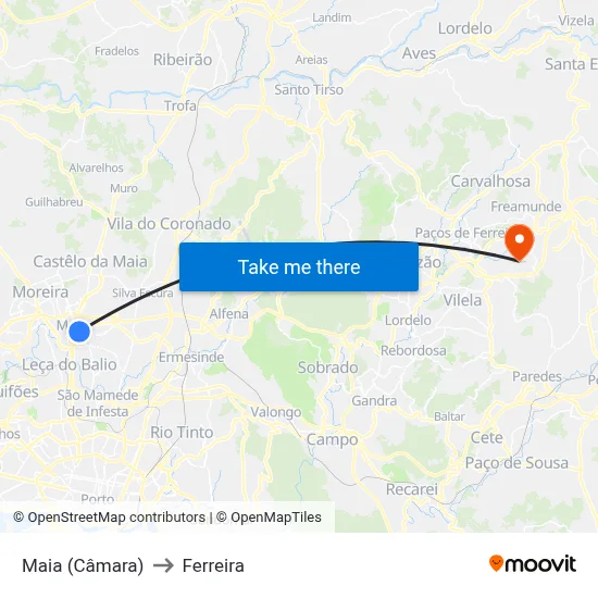 Maia (Câmara) to Ferreira map