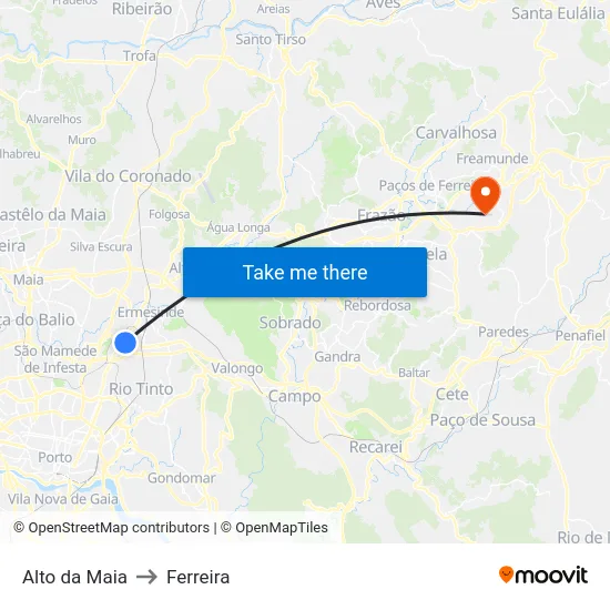 Alto da Maia to Ferreira map