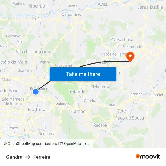 Gandra to Ferreira map