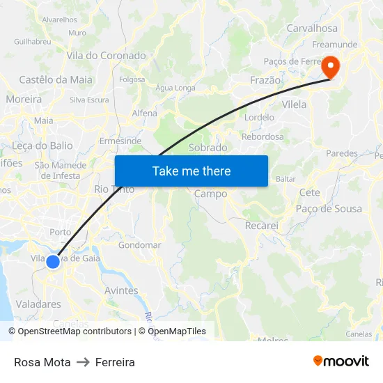 Rosa Mota to Ferreira map