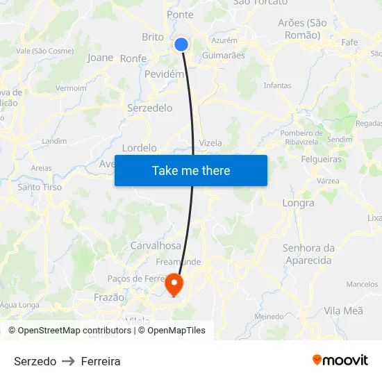 Serzedo to Ferreira map