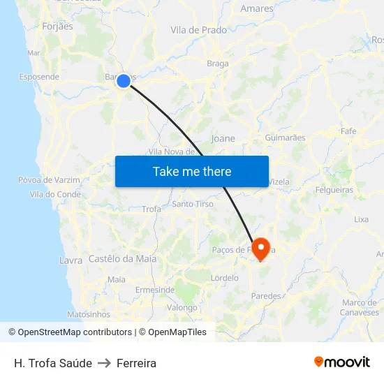 H. Trofa Saúde to Ferreira map
