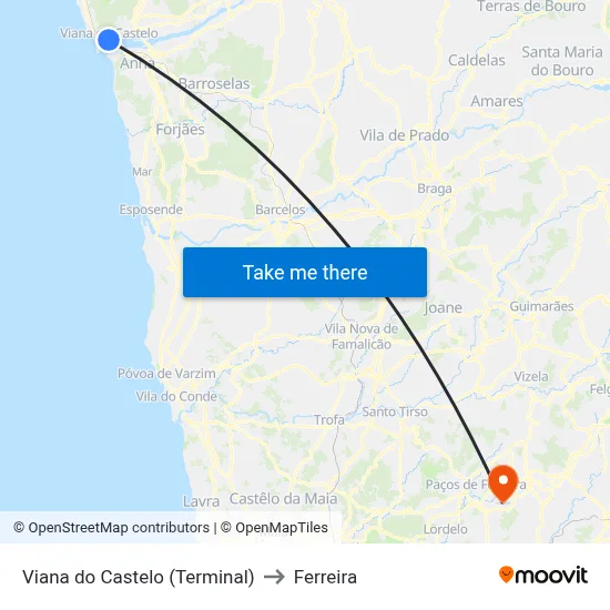 Viana do Castelo (Terminal) to Ferreira map