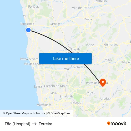 Fão (Hospital) to Ferreira map