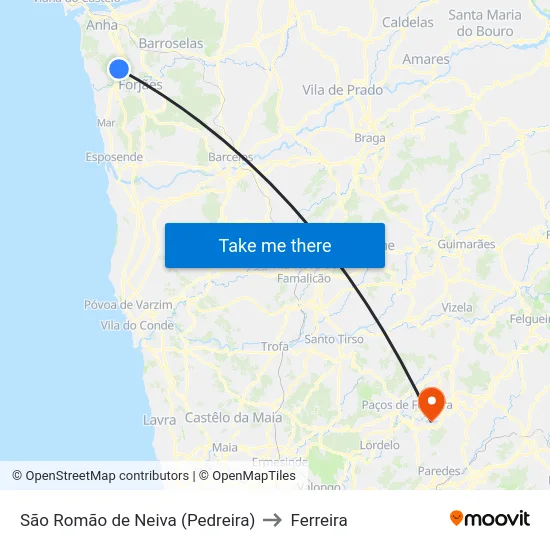 São Romão de Neiva (Pedreira) to Ferreira map