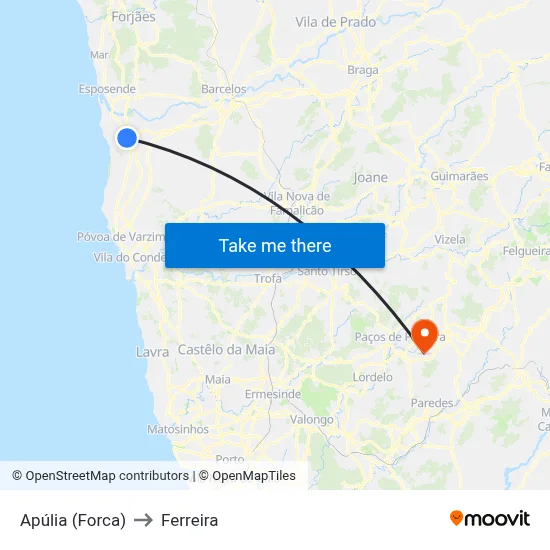 Apúlia (Forca) to Ferreira map