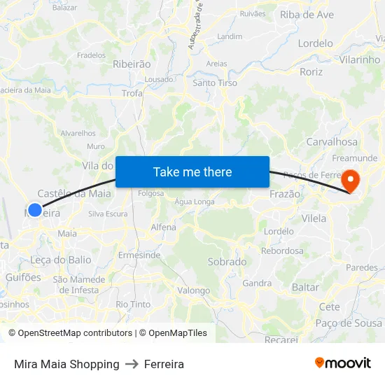 Mira Maia Shopping to Ferreira map