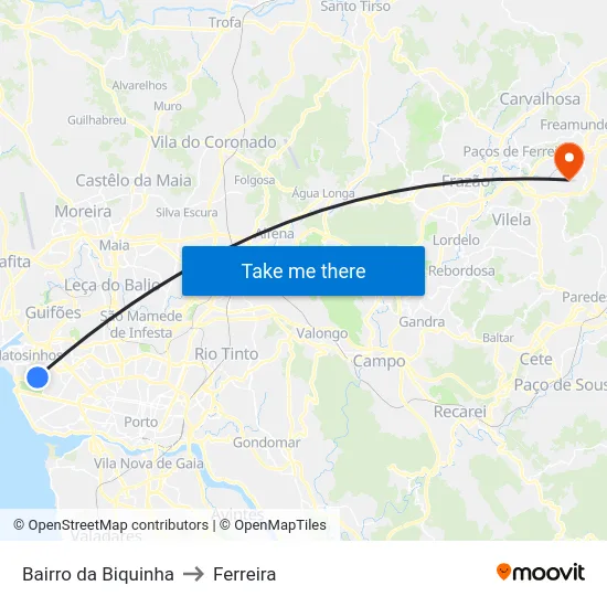 Bairro da Biquinha to Ferreira map