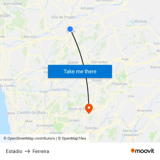 Estádio to Ferreira map