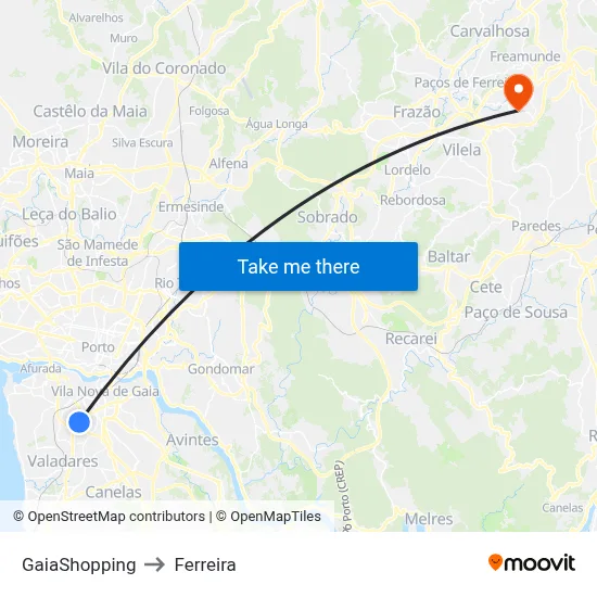 GaiaShopping to Ferreira map