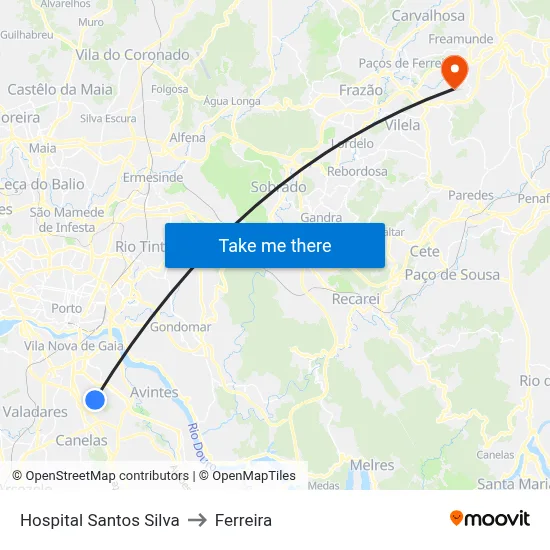 Hospital Santos Silva to Ferreira map