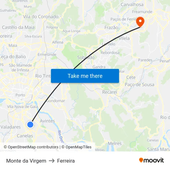 Monte da Virgem to Ferreira map
