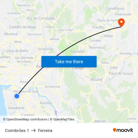 Coimbrões 1 to Ferreira map