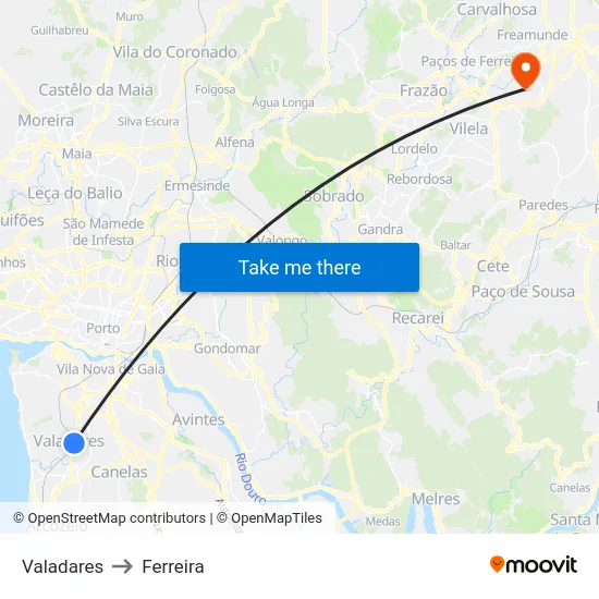 Valadares to Ferreira map