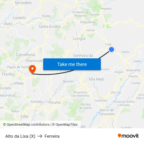 Alto da Lixa (X) to Ferreira map