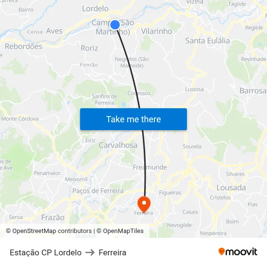 Estação CP Lordelo to Ferreira map