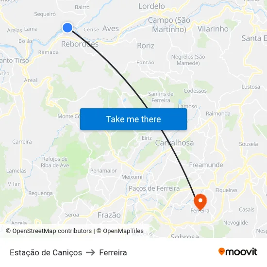 Estação de Caniços to Ferreira map