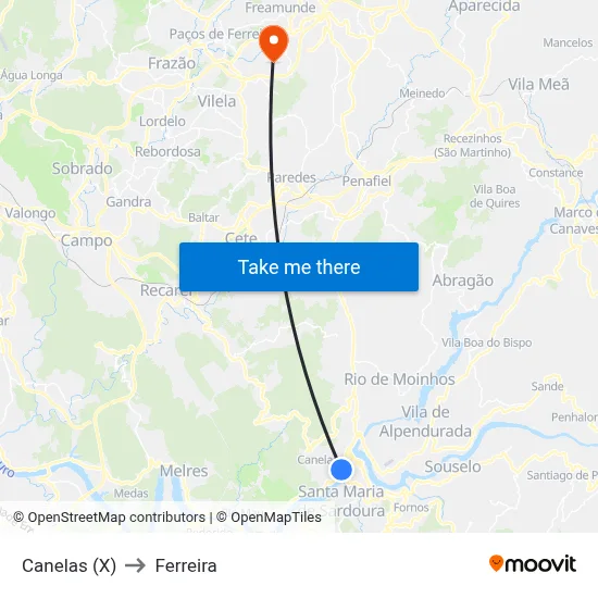 Canelas (X) to Ferreira map