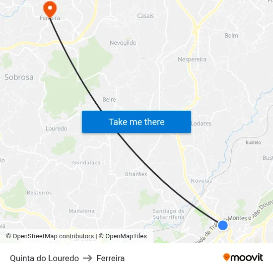 Quinta do Louredo to Ferreira map