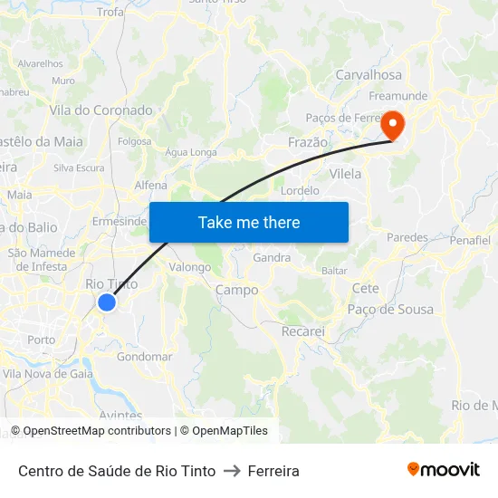 Centro de Saúde de Rio Tinto to Ferreira map