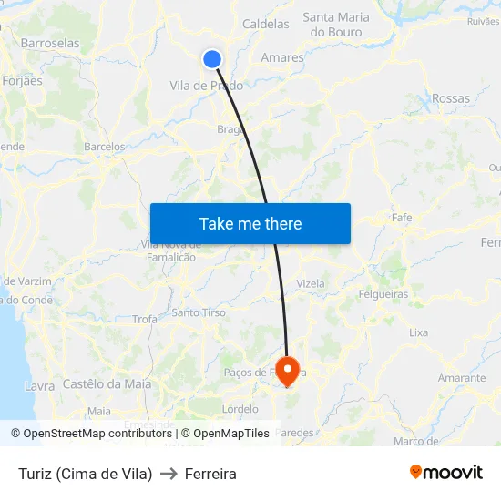 Turiz (Cima de Vila) to Ferreira map