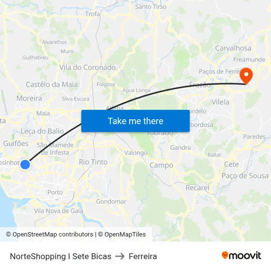 NorteShopping I Sete Bicas to Ferreira map
