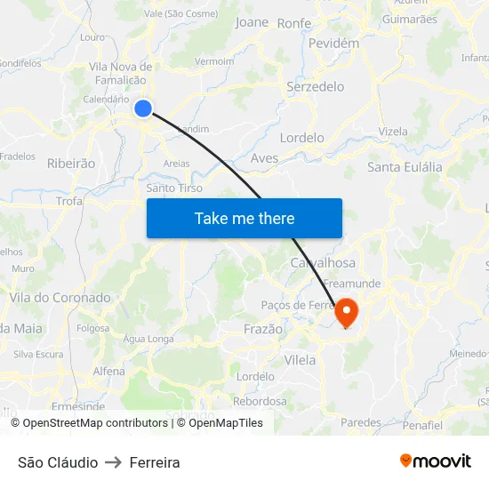 São Cláudio to Ferreira map