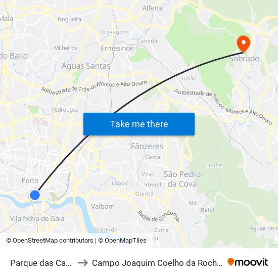 Parque das Camélias (Terminal) to Campo Joaquim Coelho da Rocha (Clube Desportivo de Sobrado) map