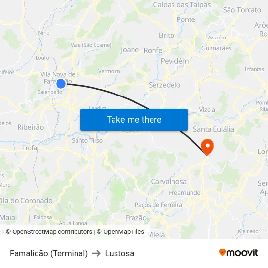 Famalicão (Terminal) to Lustosa map