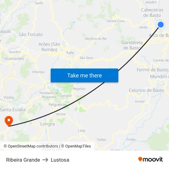Ribeira Grande to Lustosa map
