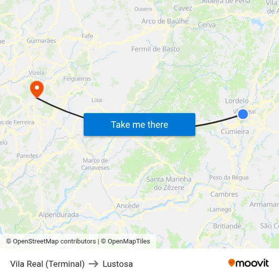 Vila Real (Terminal) to Lustosa map