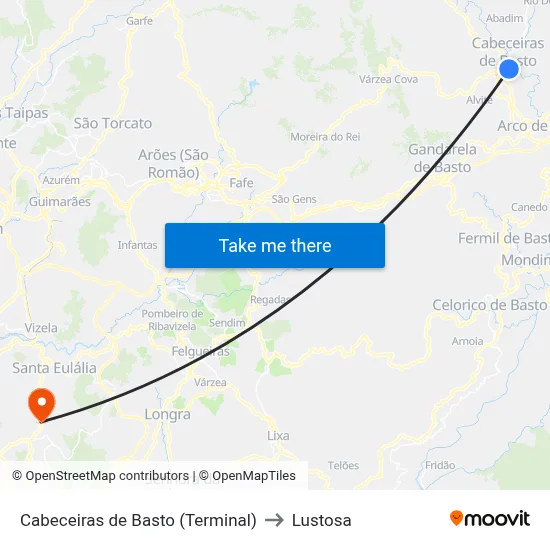 Cabeceiras de Basto (Terminal) to Lustosa map