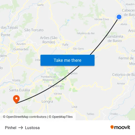 Pinhel to Lustosa map