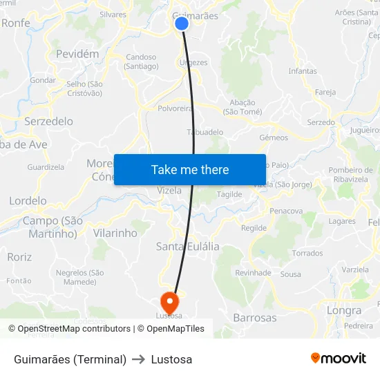 Guimarães (Terminal) to Lustosa map