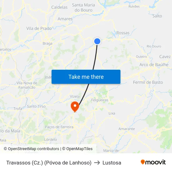 Travassos (Cz.) (Póvoa de Lanhoso) to Lustosa map