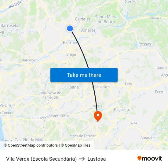 Vila Verde (Escola Secundária) to Lustosa map