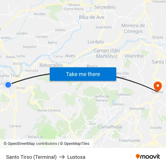Santo Tirso (Terminal) to Lustosa map